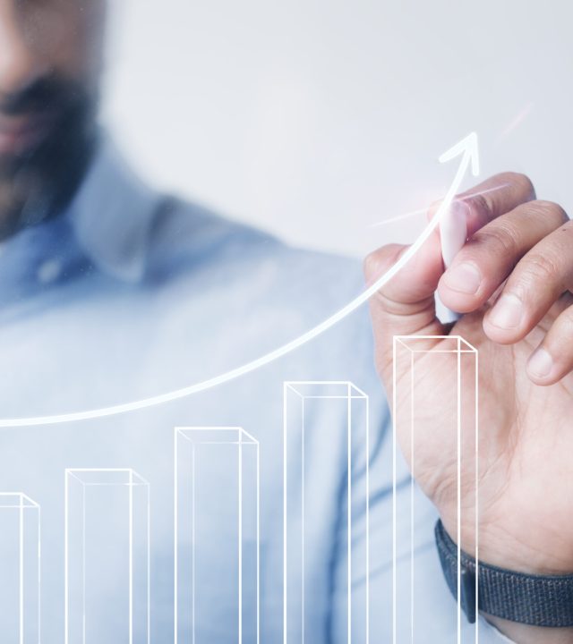 Man giving a business presentation using a high technology digital pen